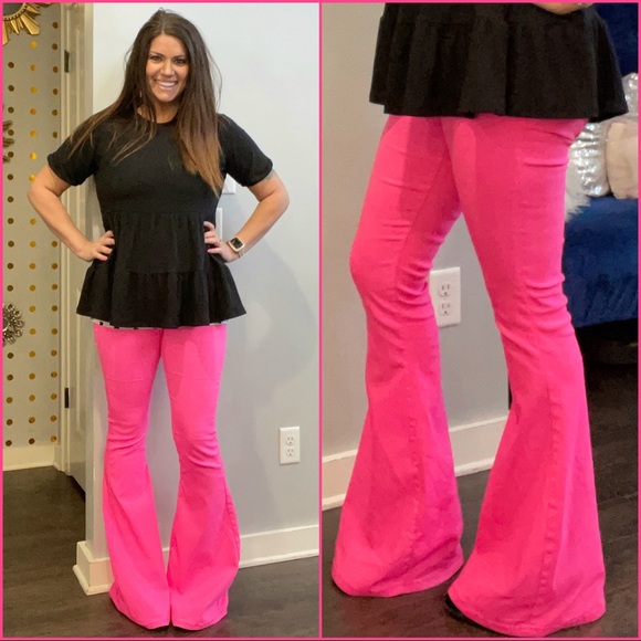 Hot Pink Bell Bottom Jeans / S-XL / 34” Inseam - Picture 1 of 3